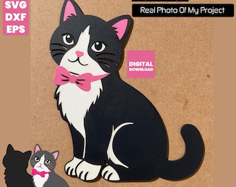 Layered Tuxedo Cat Svg Dxf Eps, Digital Cutting File Laser Cnc Glowforge
