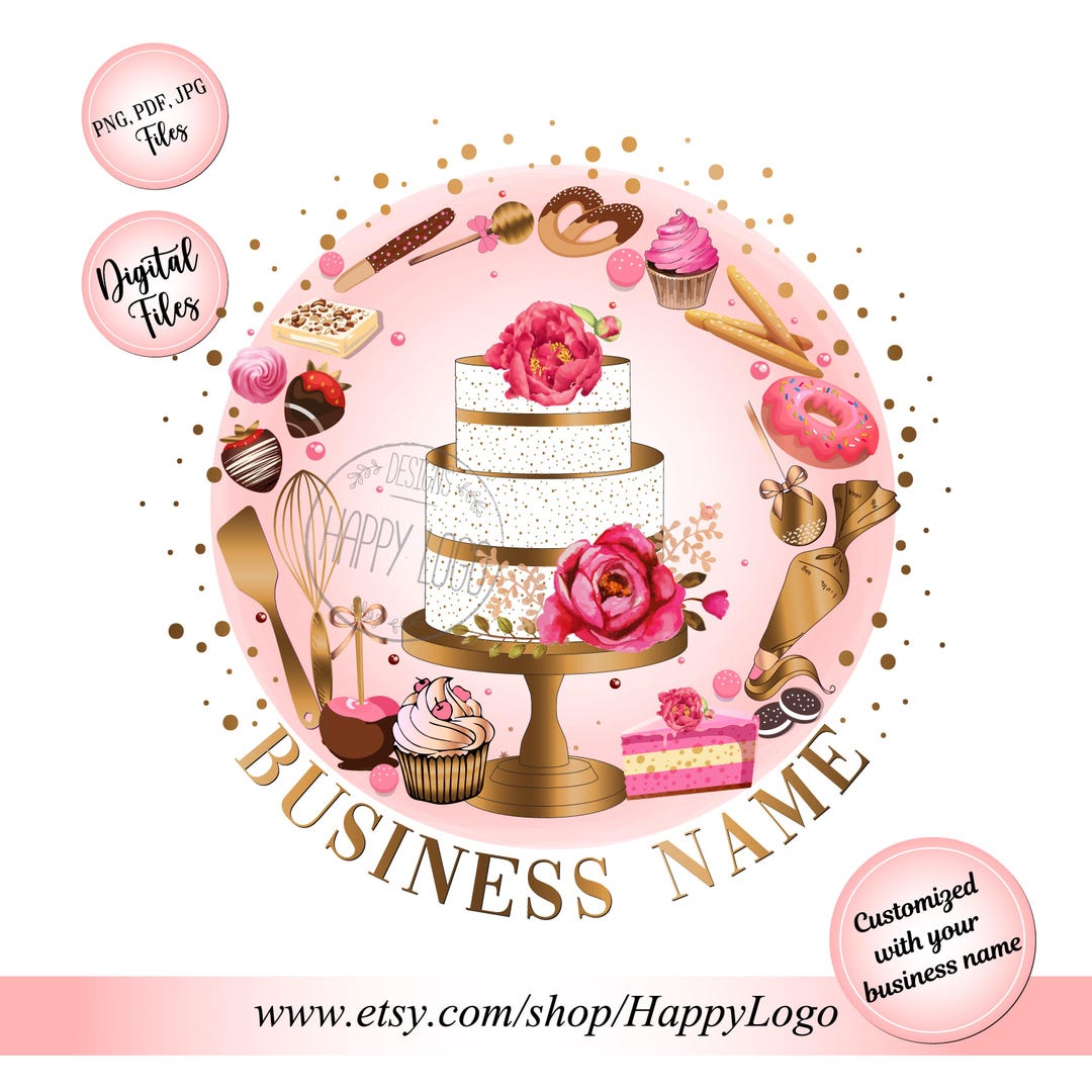 pink watercolour bakery logo | etsy | cake logo... Watercolor Bakery Logo: Glitter Gold Hot Pink Cake, Cupcake, Sweets ...