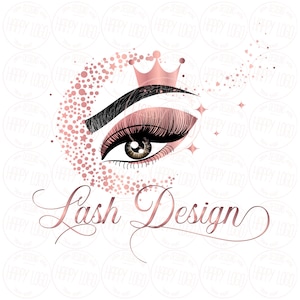 Lash custom logo design, crown lashes logo, beauty logo, moon eyelash logo, rose gold glitter beauty logo, lash graphic design, vector logo