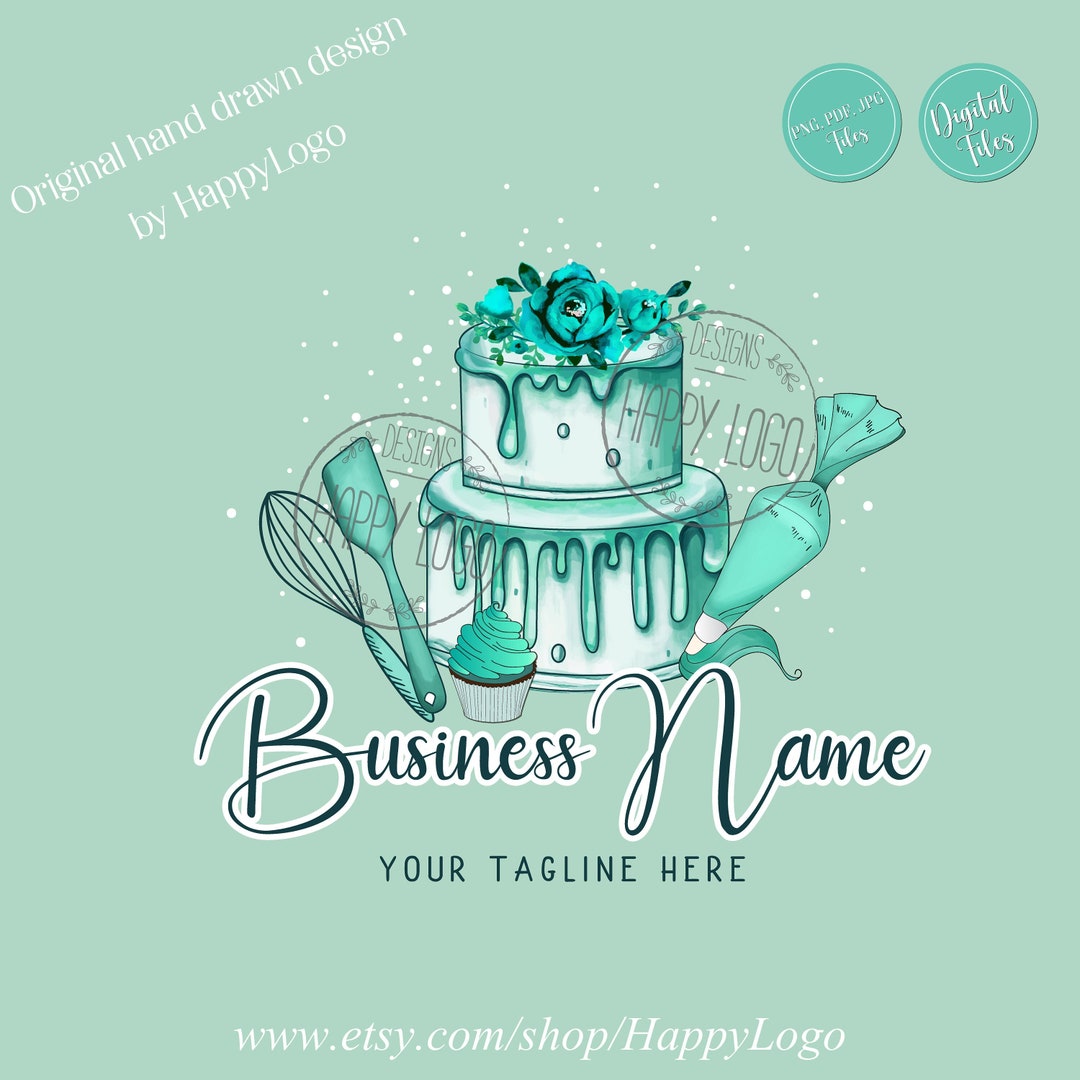 Bakery Logo, Premade Watercolor Cake Logo, Baking Logo Design, Cupcake Logo, Cakery Branding