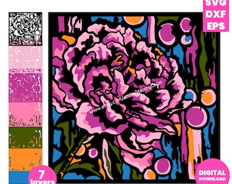 Peony Layered SVG | Floral Paper Cut File | Cricut Laser Shadowbox 3D | 7 Layer Wall Art Digital Download