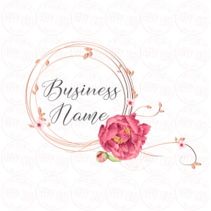 Florist logo, fashion boutique logo, wreath flowers logo, peony custom logo, pink flowers watercolor logo, beauty logo, branding package