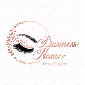 Lash logo, custom logo design , lash with butterfly logo, lashes beauty logo, makeup logo, rose gold lashes logo design,  branding package