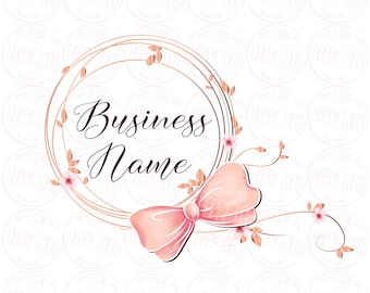 Floral Bow Logo Design: Rose Gold Wreath, Boutique Branding Graphic
