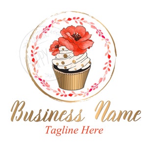 Bakery logo, Custom logo design, cupcake logo, flower cupcake gold pink logo , hand drawn logo, patisserie logo, sweets logo, branding kit