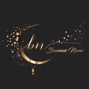 Moon stars logo, boutique logo, fashion logo, beauty logo, gold sparkle moon stars logo, circle round gold logo, vector branding package