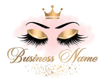 Lash logo, custom logo design , lashes logo, crown lash beauty logo, makeup logo, gold lash logo design, glitter lash logo, branding package