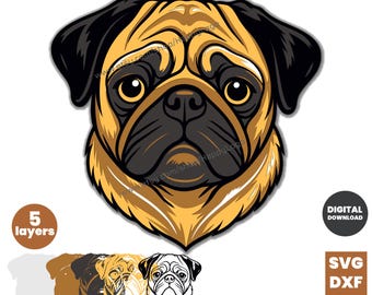 Pug SVG | Dog Breed Layered Cricut Cut File | CNC Laser Digital Download