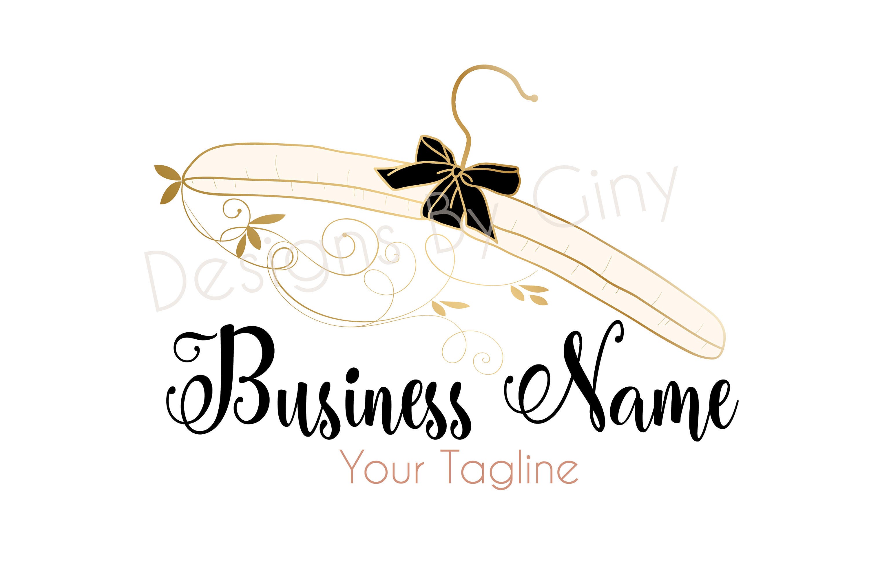 Fashion hanger logo, gold hanger bow logo, boutique logo, clothes hanger logo, beauty logo, closet logo design, vector outfitters logo