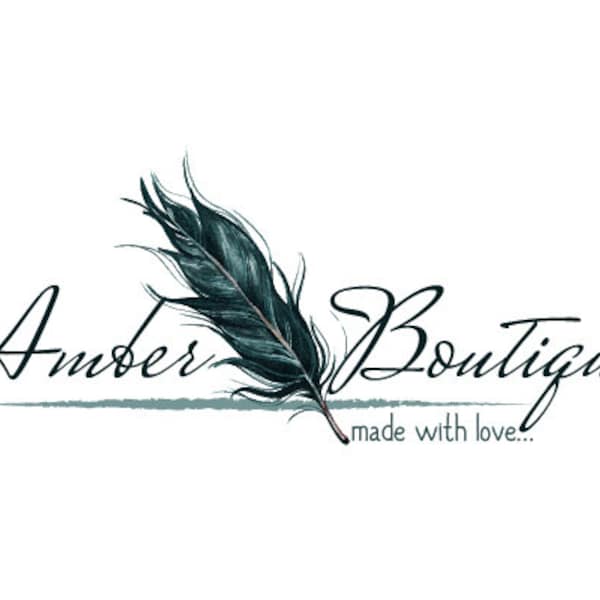 Feather logo, notary logo, boutique fashion logo, beauty salon logo, watercolor logo feather green, spiritual logo, vector branding identity