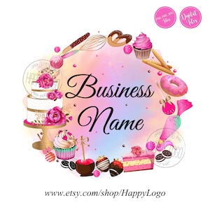 Bakery logo, baking logo, premade logo, cake logo, bakery logo design, cupcake logo, watercolor logo cake, personalized logo, pastry logo