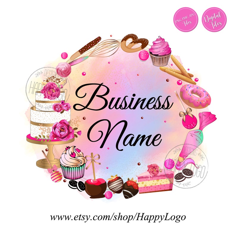 pink watercolour bakery logo | etsy | cake logo... Watercolor Bakery Logo Design: Cake, Cupcake, Pastry (digital Files) - Etsy