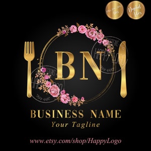 Cooking chef logo, fork knife flowers cooking logo, catering logo, event planning logo, restaurant logo, food blog logo, gastronomy logo