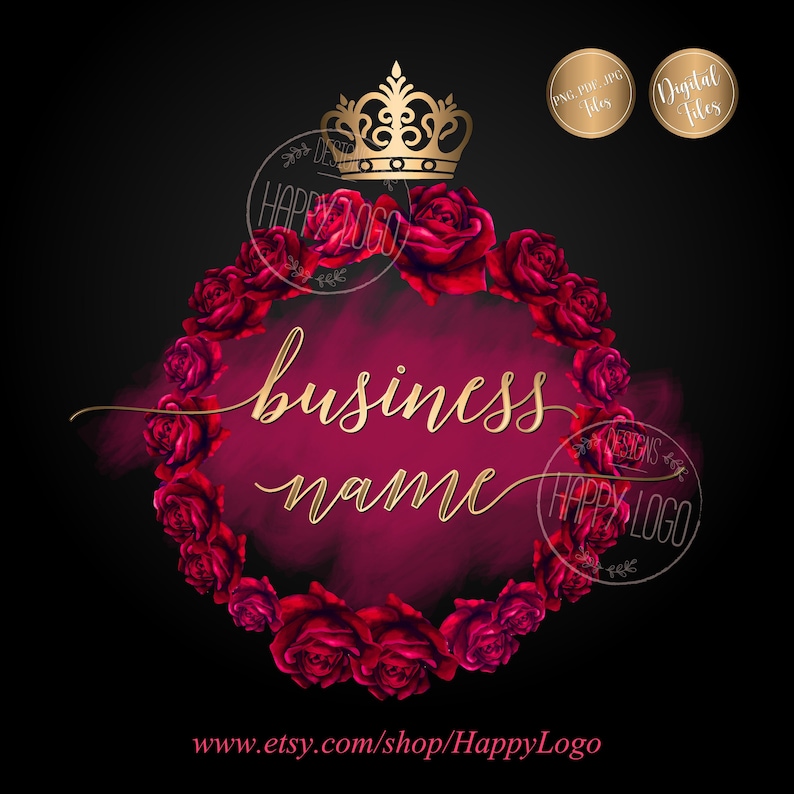 Red Roses Logo Crown Roses Logo Rose Gold Logo Beauty Logo - Etsy