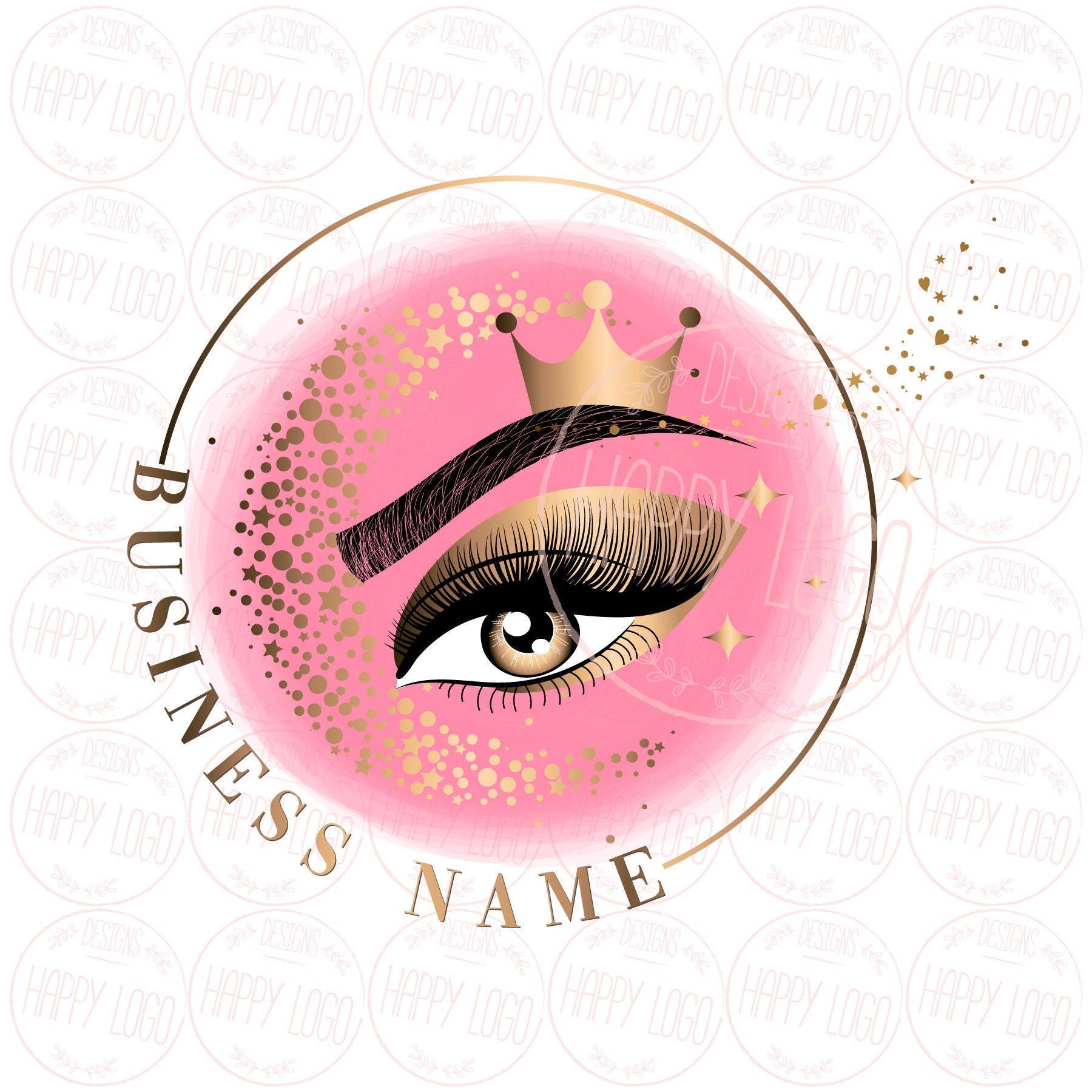 DIGITAL Custom Logo Design Gold Pink Lashes Logo Crown Lash Etsy