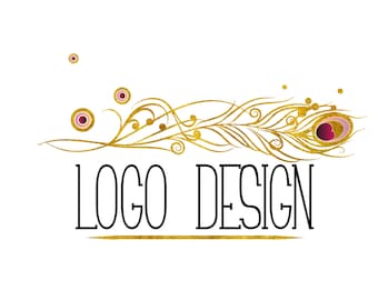 Peacock feathers logo, boutique logo, fashion logo, beauty logo, gold feather logo design, gentle delicate spiritual logo, elegant modern