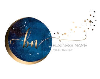 Moon stars logo, boutique logo, fashion logo, celestial cosmic logo, initials signature Logo, circle round gold logo, vector magic logo