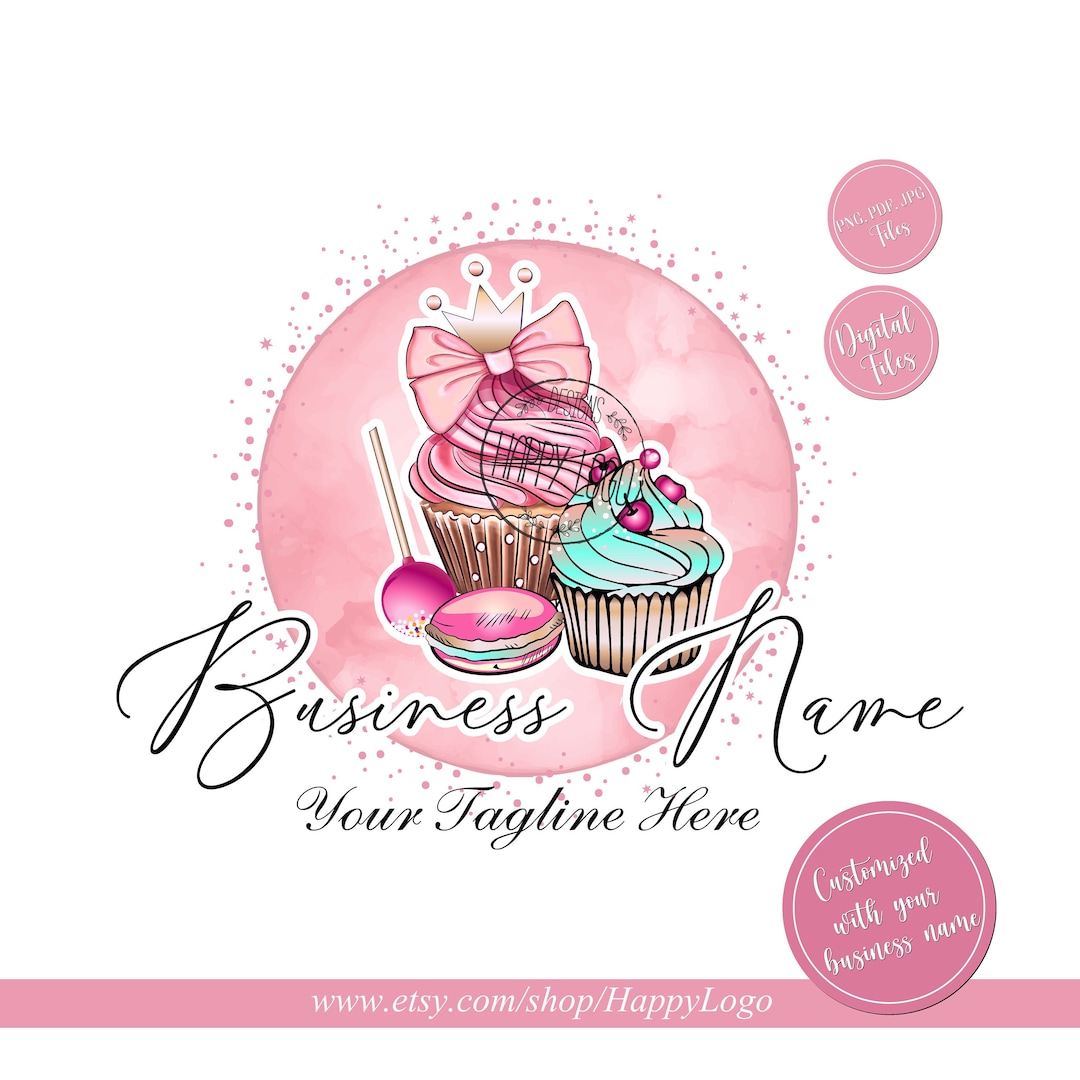pink watercolour bakery logo | etsy | cake logo... Watercolor Bakery Logo Design: Cupcake, Macaron, Cake Pop (digital ...