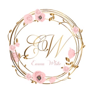 Flowers logo, fashion boutique logo, beauty salon logo, flower wreath logo watermark, branding round initials roses logo, nature botany