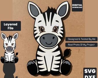 Baby Zebra Layered SVG File for Laser Cutting, CNC & Cricut