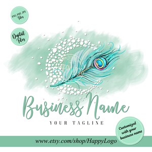 Pauwenveerlogo, boetiekmodelogo, logo schoonheidssalon, logo juwelier, logo spa yoga genade, vrouwelijk logo, maan glitter schittering