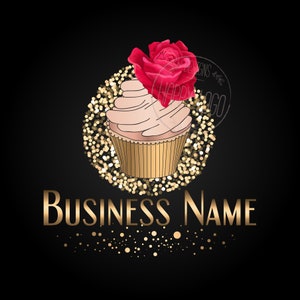 Bakery logo, custom logo design cupcake, branding package ,red flower cupcake Logo, muffin cupcake, glitter gold cupcake, premade watercolor