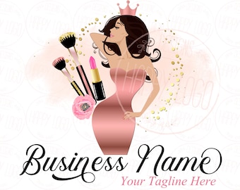 Beauty makeup queen lashes logo, beauty hair makeup queen lashes logo, girl logo rose gold, woman logo gold, hair logo, branding identity