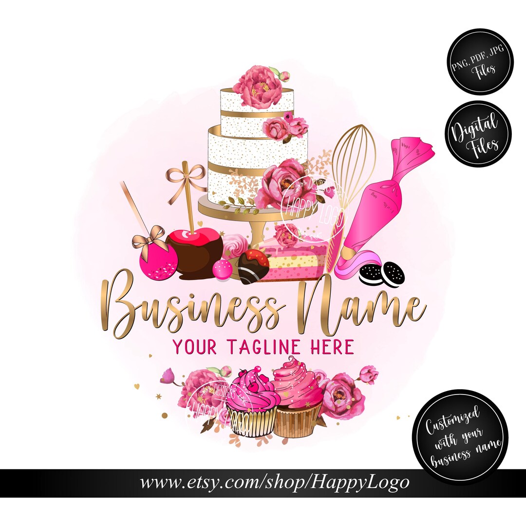 pink watercolour bakery logo | etsy | cake logo... Watercolor Bakery Logo: Premade Cake & Cupcake Design (digital Files ...