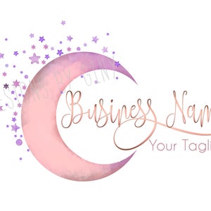 Moon stars logo, boutique logo, fashion logo, beauty logo, watercolor pink moon and stars Logo, moon business logo, vector graphic design