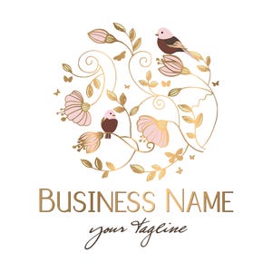 Birds flowers butterflies logo, fashion boutique logo, birds  wreath flowers logo, bird flowers logo, nature flying logo, branding package