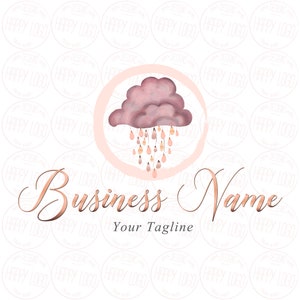 Cloud rain logo, fashion boutique logo, children&#39;s clothing, colorful watercolor cloud logo, rain drops logo design, vector branding package