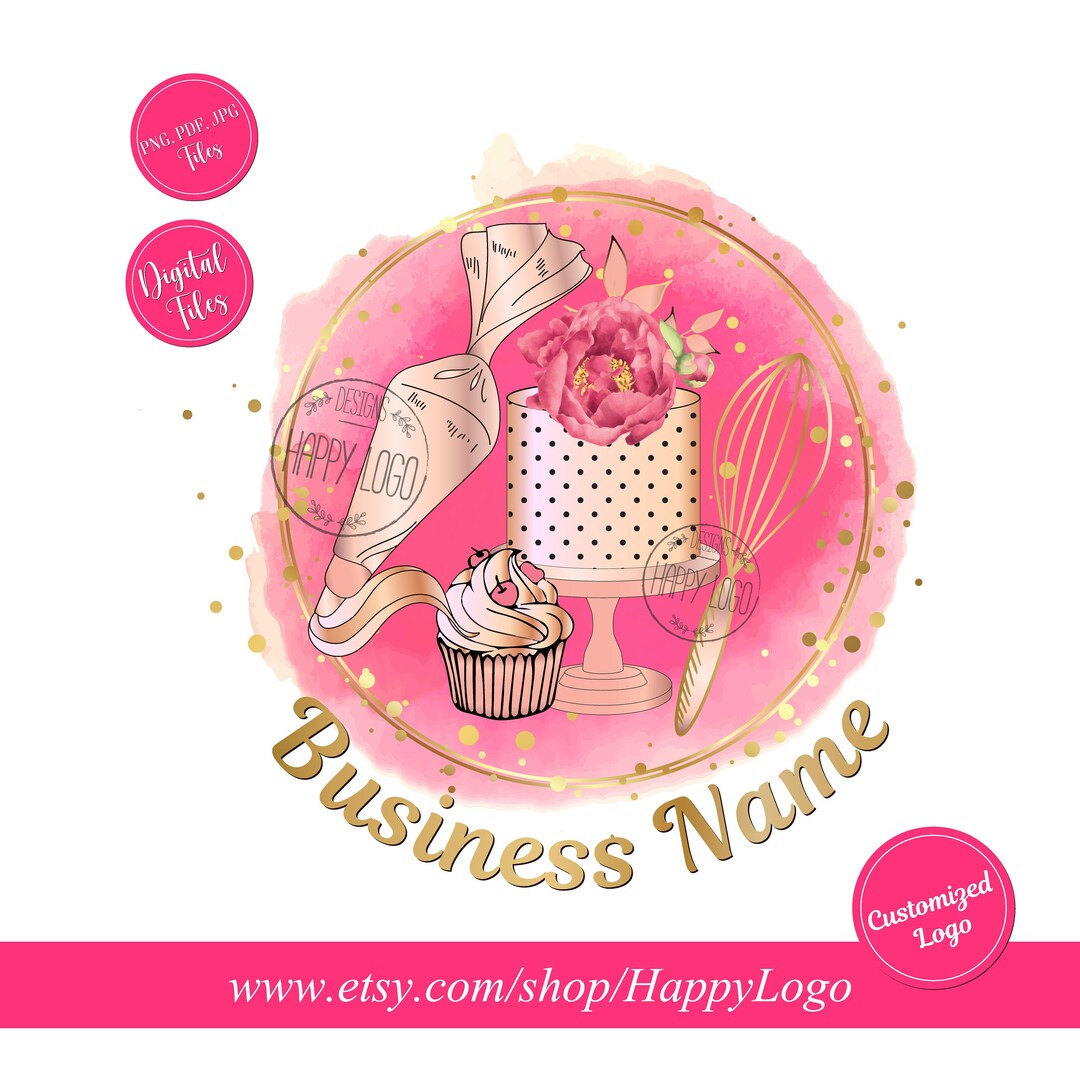 pink watercolour bakery logo | etsy | cake logo... Watercolor Bakery Logo: Cake & Flower Design (premade Logo) - Etsy