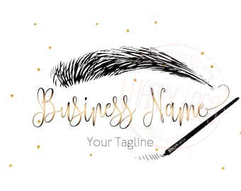 Custom Brow Logo Design: Gold & Black, Microblading, Cosmetics (Digital Files)