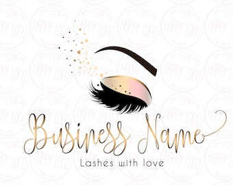 Lash custom logo design, lashes beauty logo, makeup artist logo, gold lashes logo design, graphic design lashes, vector branding package