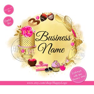 Bakery logo, baking logo, premade logo, cake logo, bakery logo design, cupcake logo, watercolor logo cake, personalized logo, pastry logo