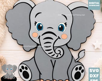 Baby Elephant SVG, Layered Laser Cut File Cricut CNC Vector Digital