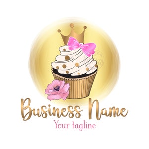 Custom logo design cupcake, bakery logo, gold crown cupcake logo, Logo watermark, graphic design, branding package, personalized logo vector