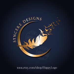Moon logo, moon feather logo, boutique logo, fashion logo, beauty logo, feminine logo, magic logo, dreams night logo, branding identity
