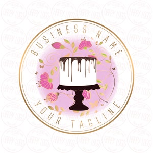 Bakery logo, cake logo, custom logo design, personalized logo, baking logo, birthday cake, dripping cake logo, purple gold cake logo, sweets