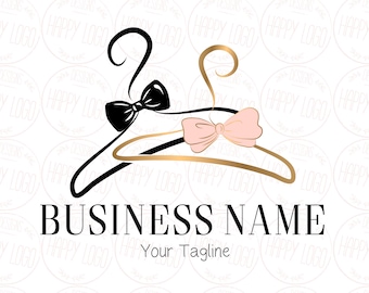 Fashion hanger logo, lady and man hangers logo, black gold hanger with bow logo, boutique logo, clothes hanger logo, vector outfitters Logo