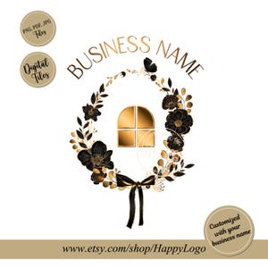 Floral wreath Ribbon Logo: Coquette interior designer business branding