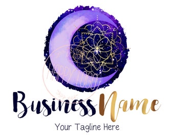 Moon logo, mandala logo, celestial cosmic logo, magic moon mandala logo, night logo, spiritual celestial cosmic logo, branding identity