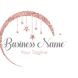 Moon stars logo, boutique logo, fashion logo, beauty logo, rose gold glitter moon logo, magic moon business Logo, vector branding identity