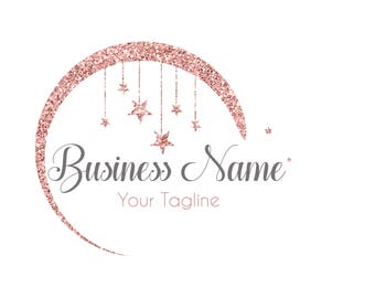 Rose Gold Glitter Moon Stars Logo, Branding Identity (Digital Files)