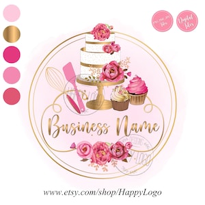 Bakery logo, baking logo, premade logo, cake logo, bakery logo design, cupcake logo, watercolor logo, cake flowers logo, patisserie logo