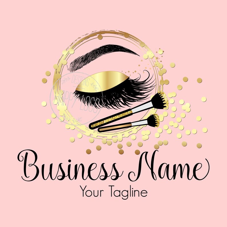 DIGITAL Custom Logo Design Pink Gold Glitter Makeup Logo Etsy