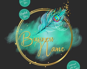 Watercolor Peacock Feather Logo: Boutique Fashion Design (Digital Files)