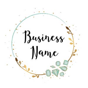 May include: A gold and teal logo with the text "Business Name" in a circle with gold leaf accents and teal gemstones.