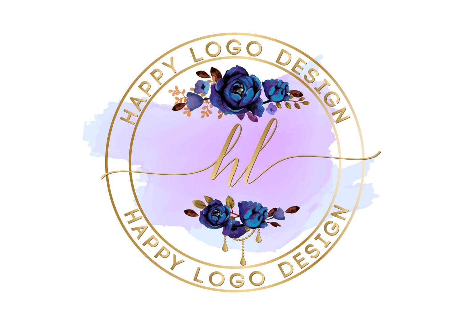 Digital Flowers Gold Circle Logo Design Blue Indigo Flowers Etsy Digital Flowers Gold Circle Logo Design Blue Indigo Flowers Etsy
