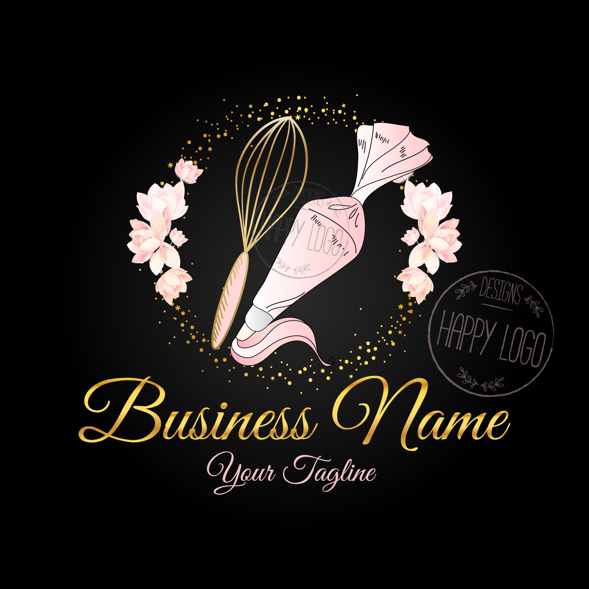 Bakery logo, piping bag whisk logo, pastry logo , Custom logo design, whisk bakery logo, sweets baking logo, premade watercolor vector